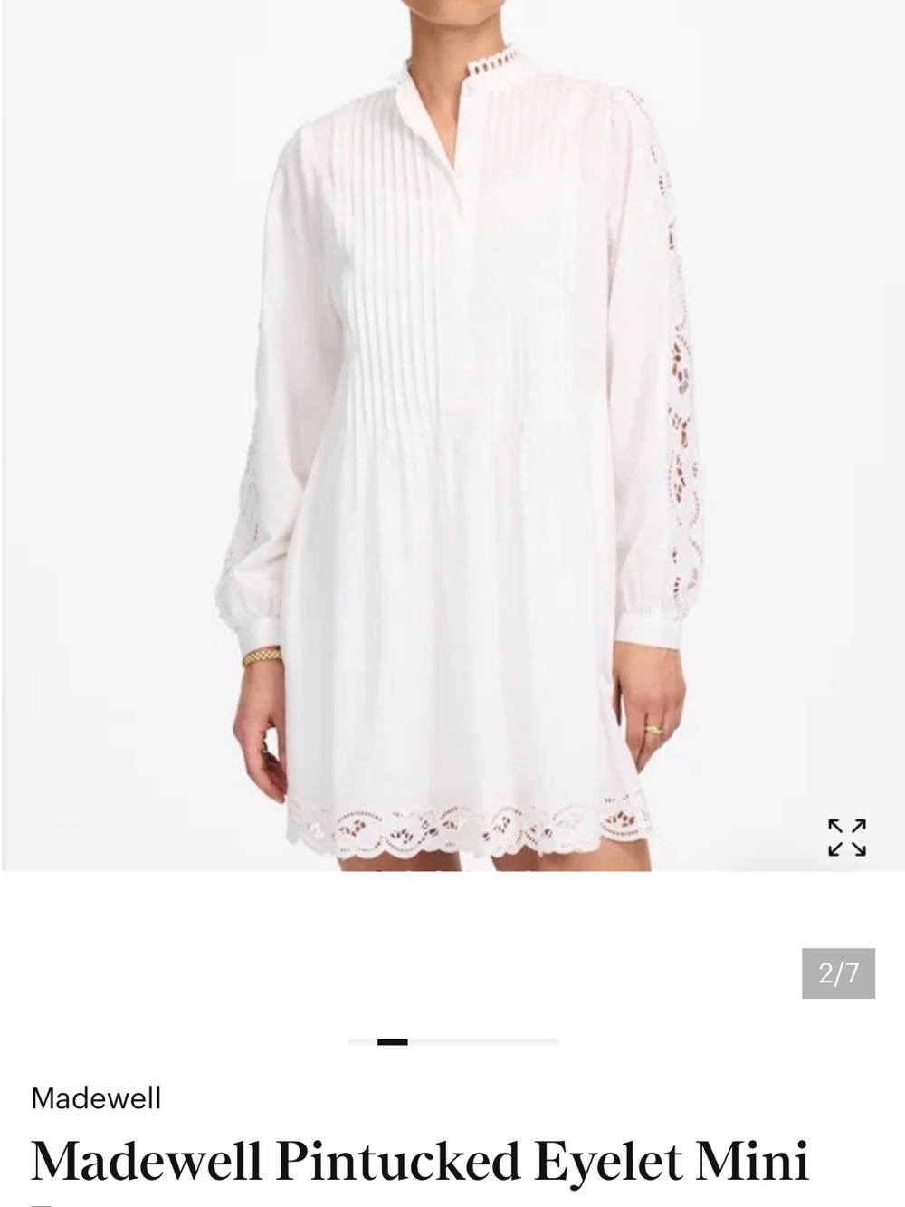 Madewell White Lace Trimmed Pintuck Mini Dress Sz Med NWT - Picture 5 of 8